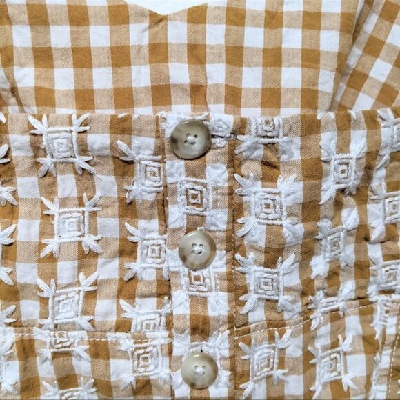 Anthropologie MAEVE Scalloped Hem Gingham Button Crop Top 14 - Picture 8 of 10